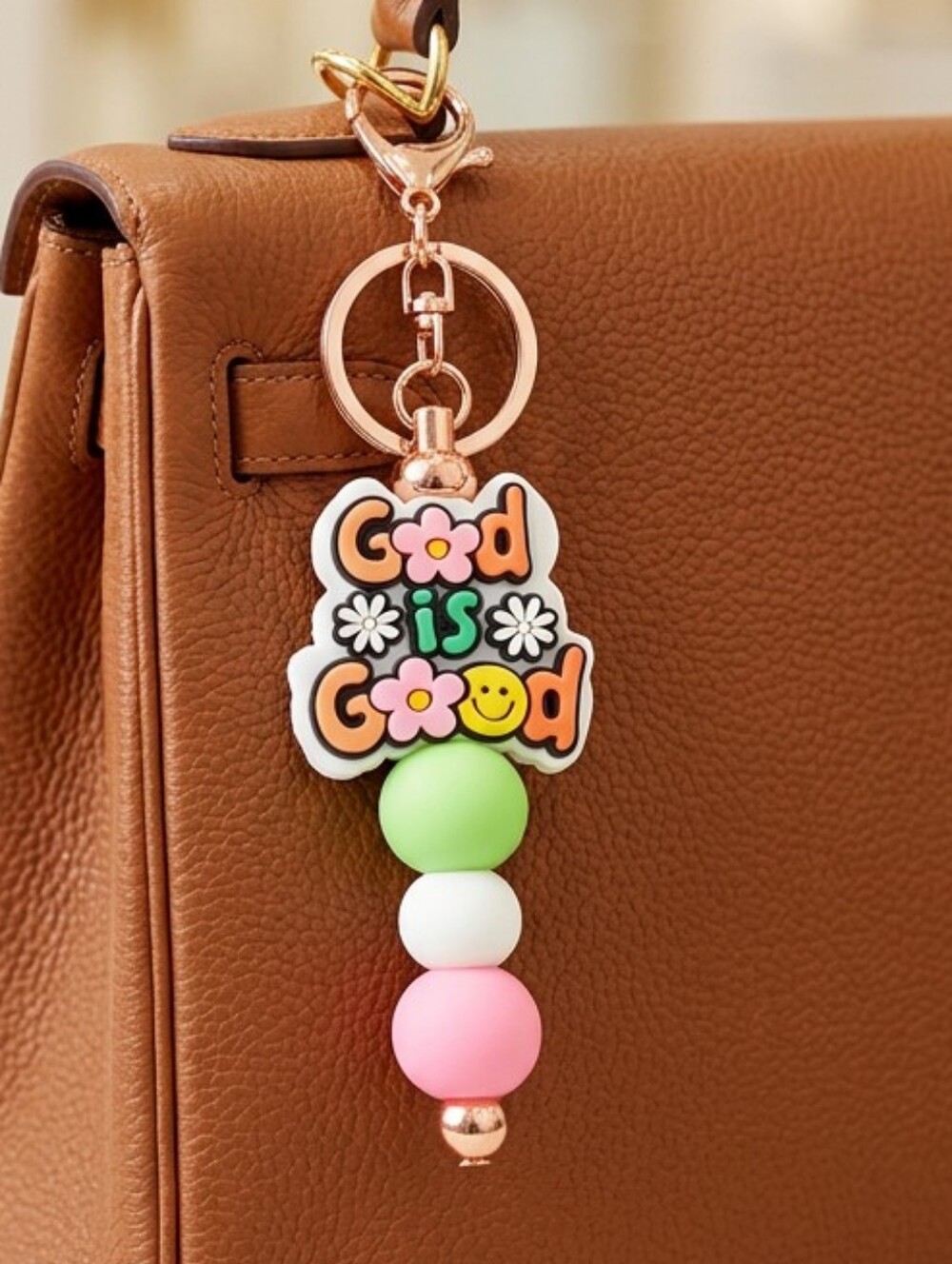Good is Good Bag Charm/ Keychain Charm in Pastel Green White Pink
